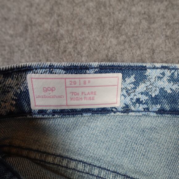 Love Shack Fancy Gap Jeans Womens 8R 29 70s Flare High Rise Floral Denim Blue - Picture 6 of 10